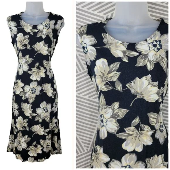 Rolling Over Dresses | Vintage 90s Party Slip Dress Size Small Medium Floral Grunge Alt Knee Length | Color: Black | Size: S | Mamamantha's Closet